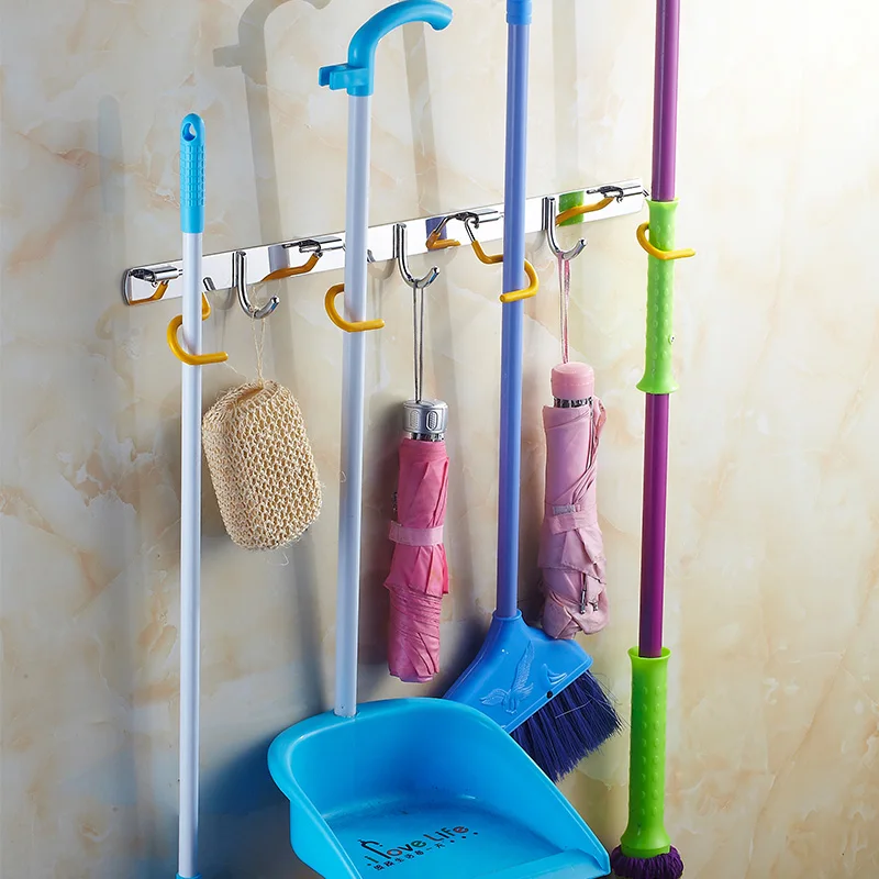 304 stainless steel broom mop rack frame multifunctional mop mop rack