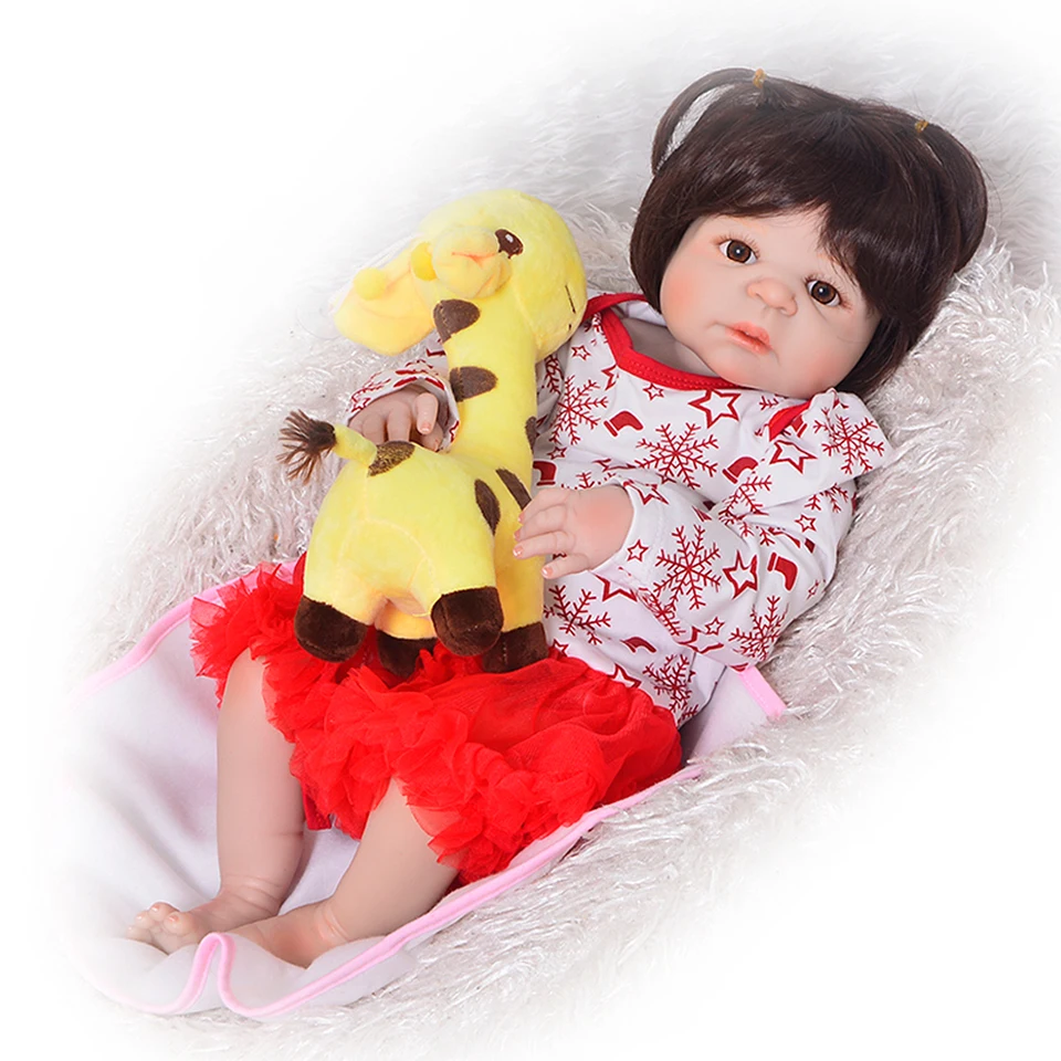 

New Arrival Reborn Baby Girl Waterproof Dolls 23'' Full Silicone Vinyl Infant Babies Doll Model So Truly with Giraffe Playmate