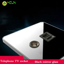 Type 86 Black Mirror Glass Phone TV Sockets Fixed TV IPTV TV Wall Panel Sockets