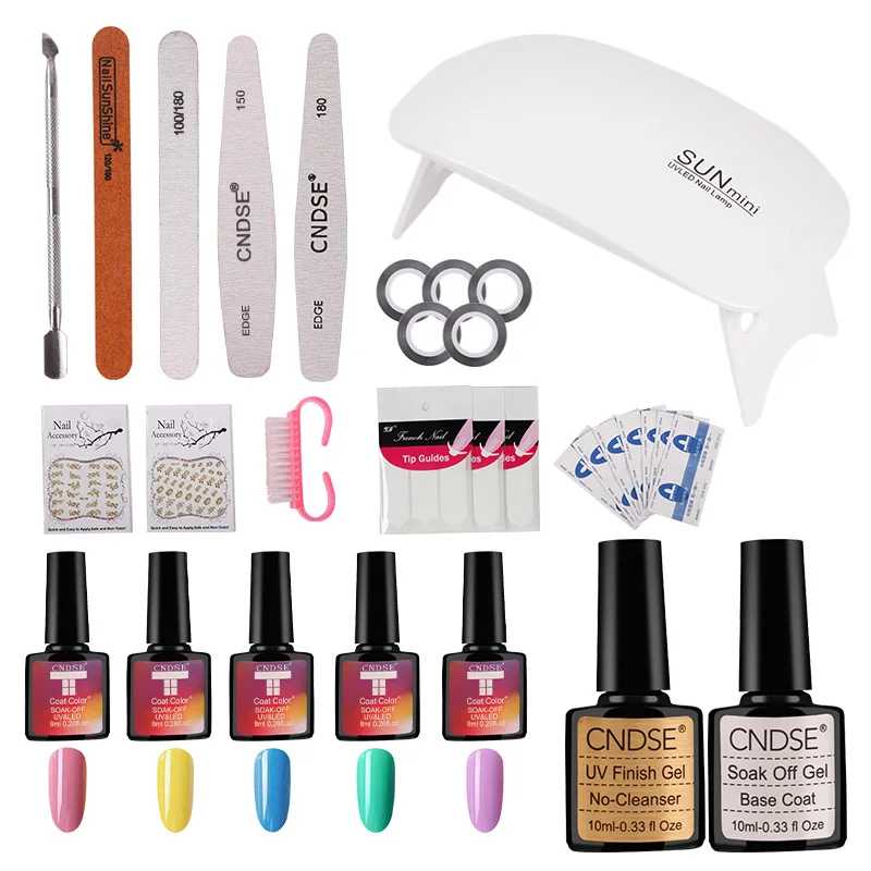 

2019 UV LED Nail Lamp Manicure Set 5 Color UV Gel Polish Nail Kits Manicure Pedicure Set with Extension Gel Nail Art Tools Kits