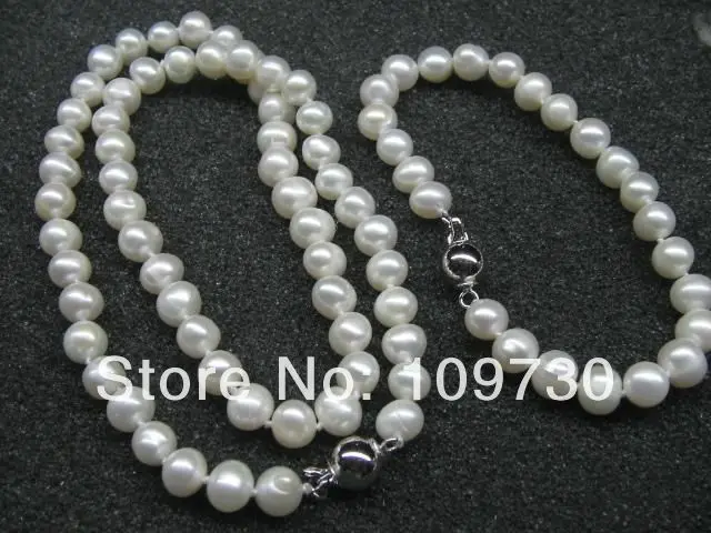 

Jewelry 00583 wholesale 10 Sets 7-8mm freshwater pearl Necklace & Bracelet