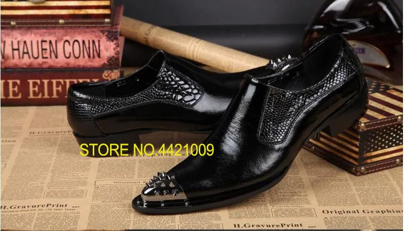 

Handmade men 100% leather shoes with Rivet Metal Toe Fashion men's casual loafers smoking slipper men's flats size 38-46