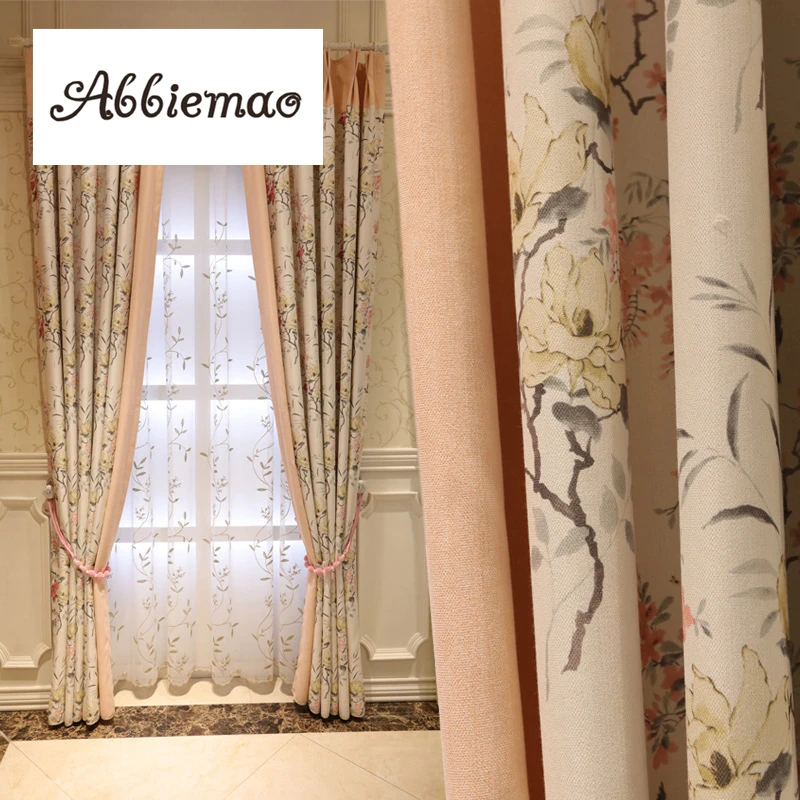 

Abbiemao Simple Modern Style Pastoral Printing Splicing Curtain For Bedroom Room Living Room Matched Embroidered Tulle Gauze