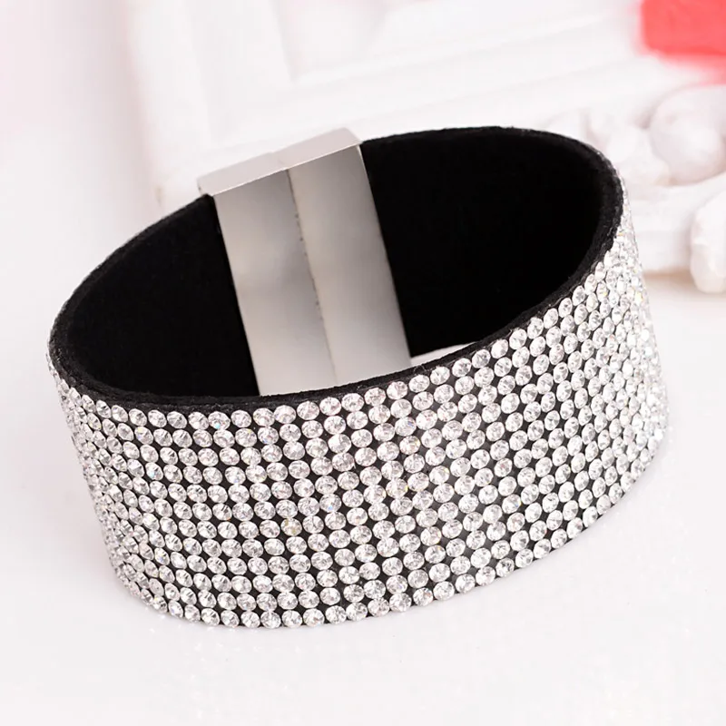 Женский браслет с кристаллами широкий из фланели и кожи|crystal bangle bracelet|crystal bottlebracelet