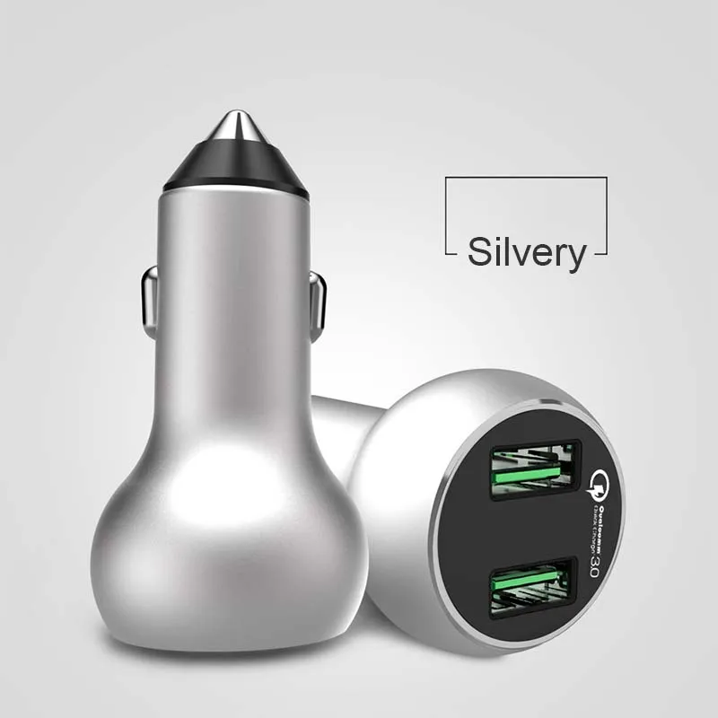Silvery Автомобиль Зарядное устройство Quick Charge 3,0 Dual USB Автомобильное-Зарядное устройство для мобильного телефона Qualcomm QC 3,0 Fast USB для зарядки в автомобиле переходник для зарядного устройства - Тип штекера: Silvery
