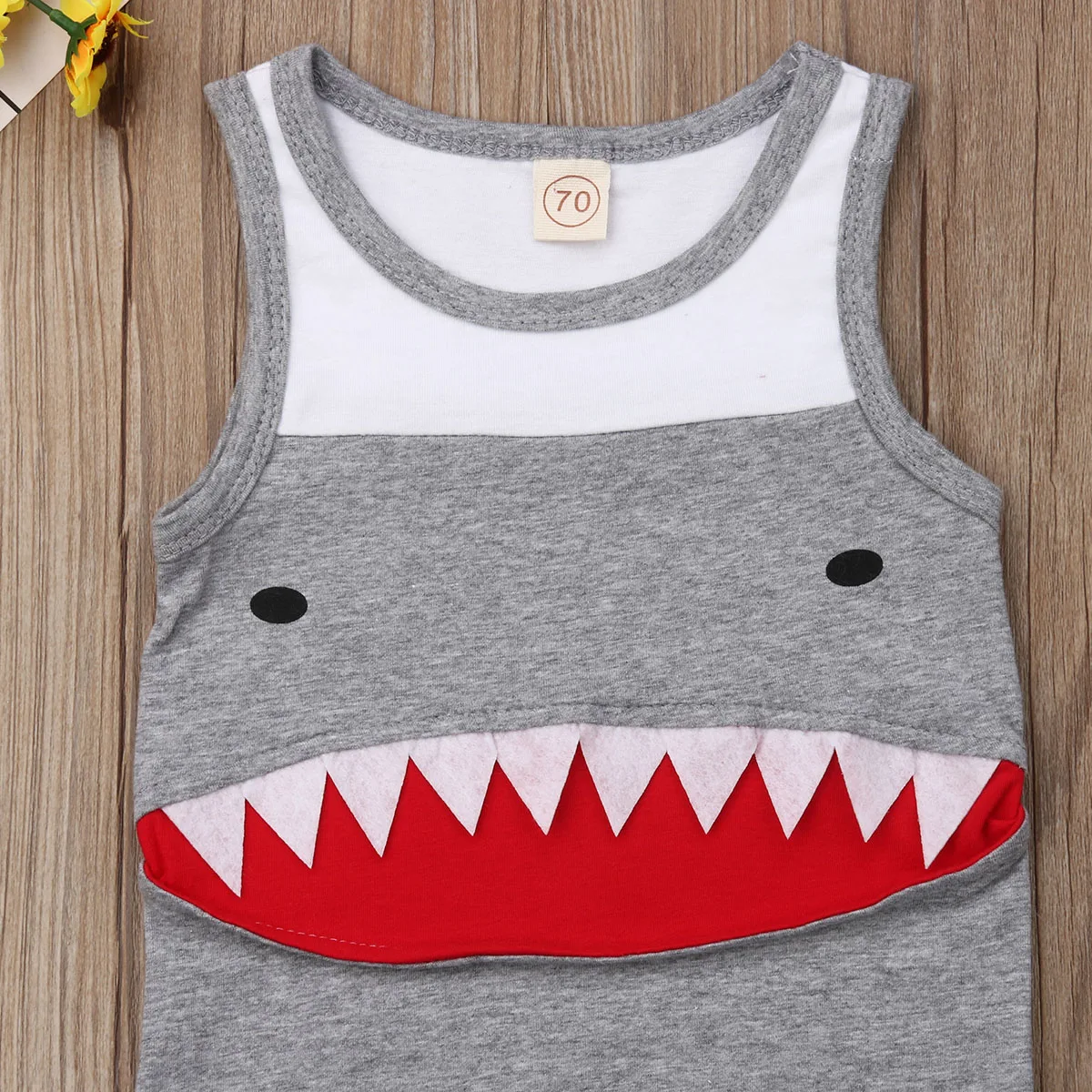 الوليد باب الفتيان القرش طباعة القصير بذلة أكمام وتتسابق الملابس Playsuit