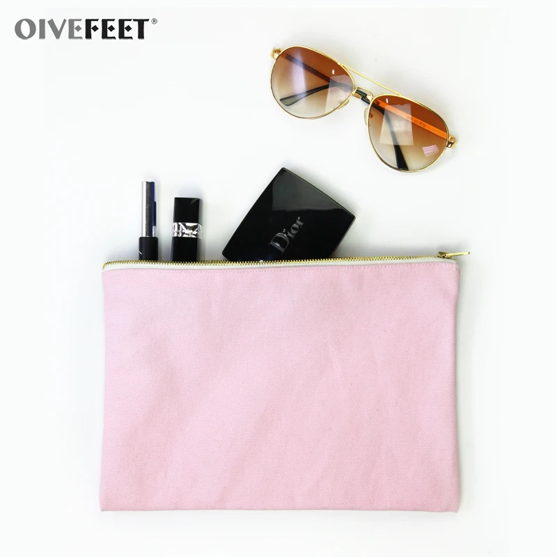 OIVEFEET LGC189,Plain Pink Cotton Canvas Travel Toiletry Bags Cotton