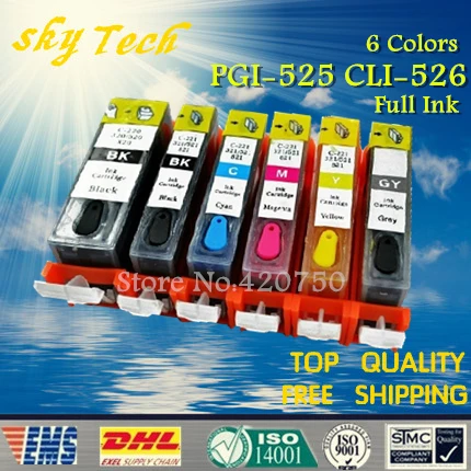 

6PK Full Ink Refillable Cartridge For PGI525 CLI526 ,For Canon MG6150 MG6250 MG8150 MG8250 IP4850 IP4950 IX6550 ,with ARC chips