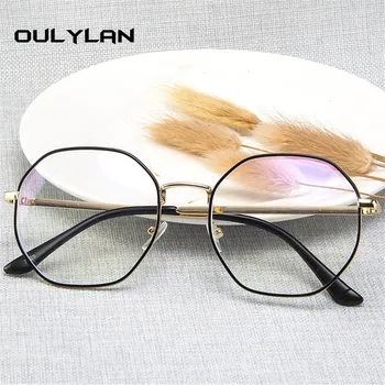 Oulylan Anti lumière bleue lunettes cadre hommes femmes Vintage rond clair lunettes mâle métal lunettes montures lunettes d'ordinateur