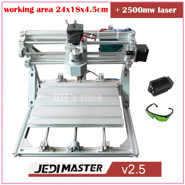 CNC 2418+2500mw laser GRBL control Diy high power laser engraving CNC machine,3 Axis pcb Milling machine,Wood Router+2.5w laser