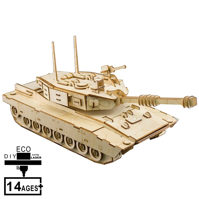 

3D Puzzle M1 Abrams Tank Laser Cutting Woodcraft Assembly Kits Wood Toys for Adults Boys with 214 Pcs