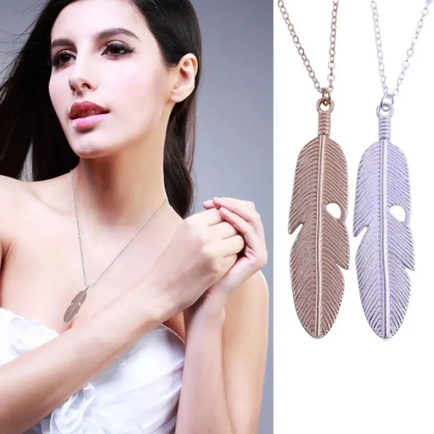

Beautiful Women Jewelry Feather Necklace Pendant Long Chain Necklace Sweater Fancinating Statement Vintage Choker Jewelries