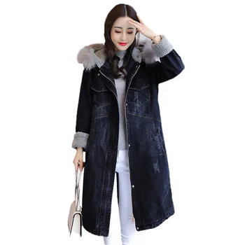 

Winter Denim Jacket Women Plus size Long Parkas 2019 Fashion Boyfriend Style Thicken Cotton Jacket Loose Women Denim Coat JIA171