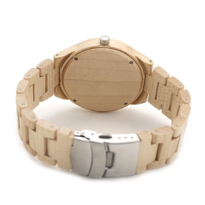 BOBO BIRD Mens White Maple Wooden Watches with bamboo Wood Links Causal Quartz Wrist Watch in Gift Box free shipping