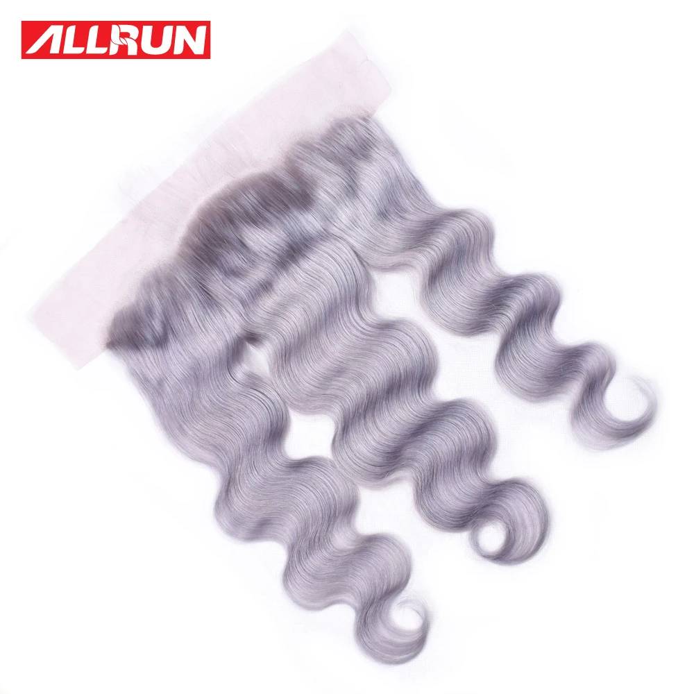 Best Pre-Colored Pure Grey Human Hair Weave with Frontal Allrun Brazilian Body Wave Remy Hair 3 Bundles With 13*4 Lace Closure Deals 5