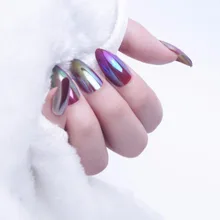 

24pc Fasion Mirror Oval Stiletto Fake Nails Tips Full Cover False Nails Solid Colors with Glue Stickers Press on Nails Acrylic