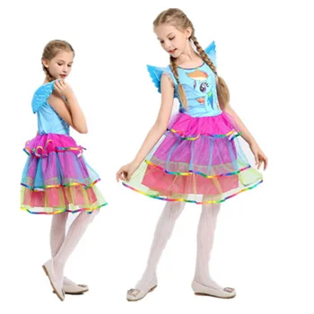 Rainbow Unicorn Princess Dress + Pony’s Wig + Wing Girl Cloths Set