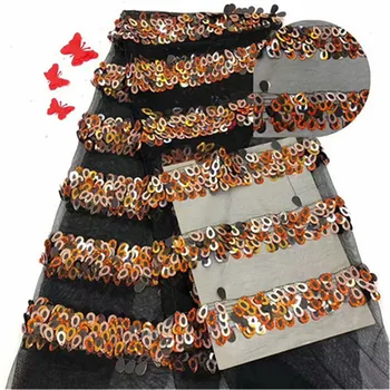 

Nigerian Seuqins Mesh Lace Fabric big Sequined Embroidered Lace Guipure African Swiss Voile Net Lace Indian Style Wedding Lace