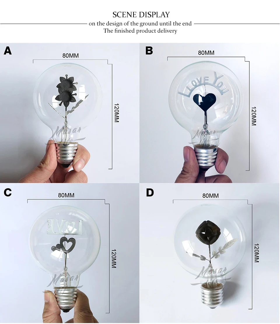 KARWEN 6 шт. винтажная лампа Эдисона E27 Внутренний Ночной светильник G80-Rose& цветок& Я-люблю-вас праздник Рождество Свадебный декор