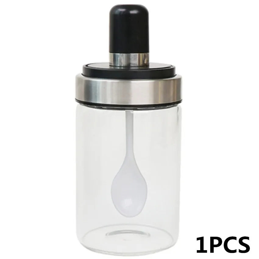 1 Набор стеклянная банка с ложкой, Высококачественная емкость для приправ, емкость для хранения масла, бутылка для варенья, Кухонный Контейнер для хранения - Цвет: 1PCS