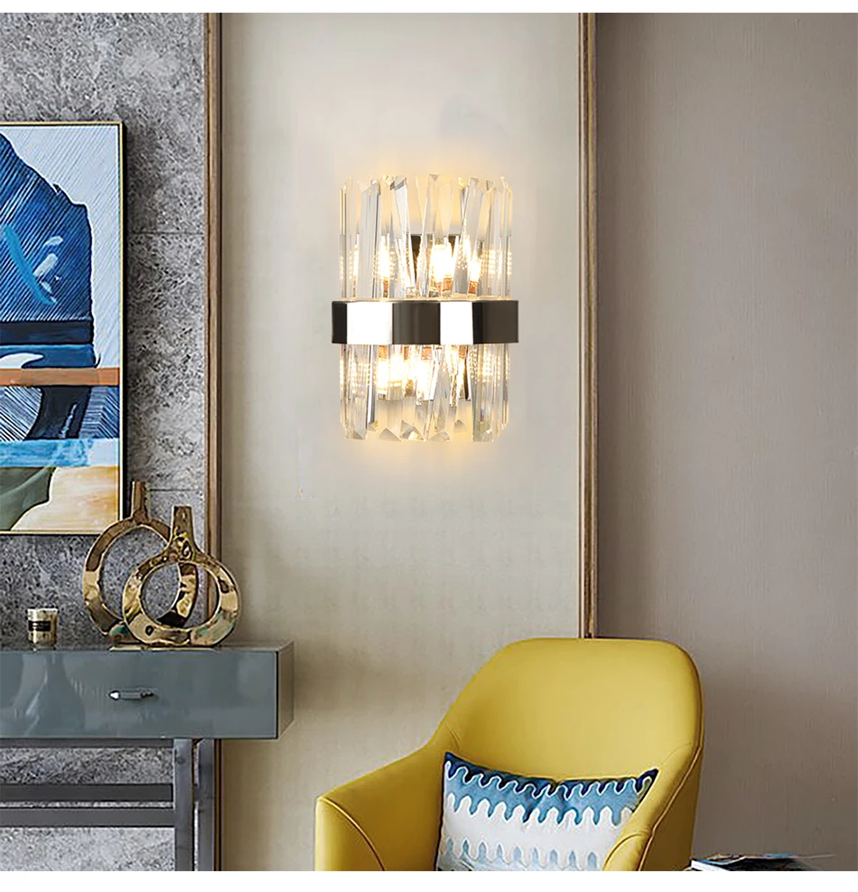 Youlaike современный настенный светильник-бра Креативный дизайн хромированный светодиодный настенный светильник для спальни с кристаллами прикроватный домашний Декор настенный светильник