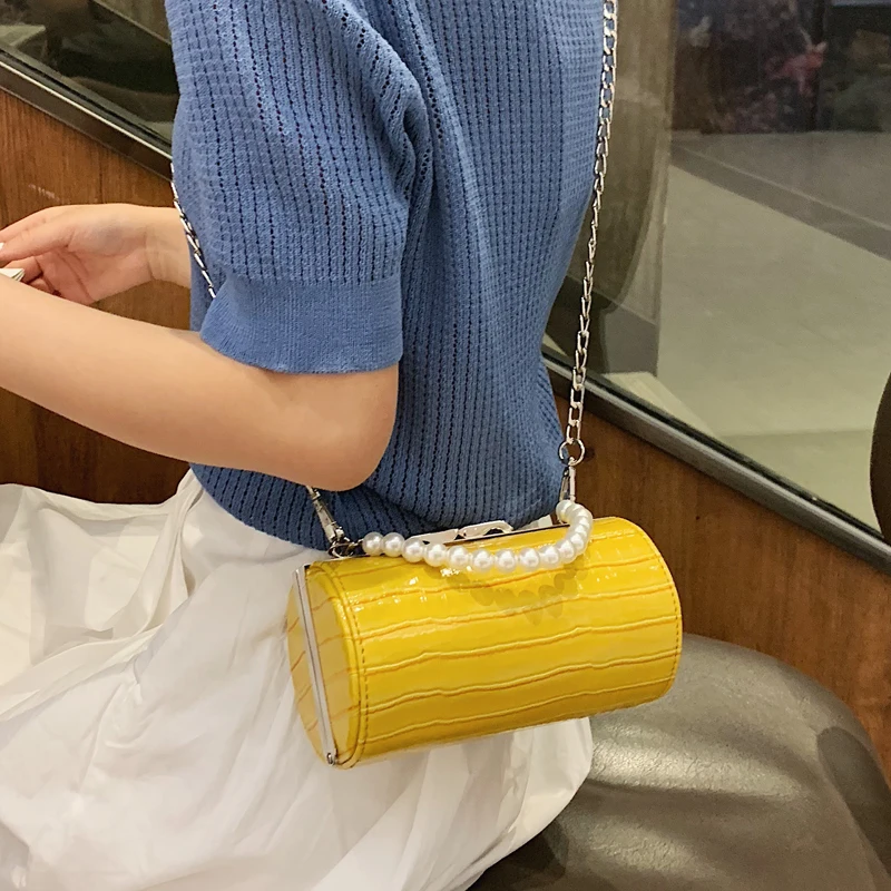 Модная повседневная сумка-клатч из искусственной кожи с текстурой камня и цилиндрической жемчужной ручкой, женская сумка через плечо, женская сумка через плечо