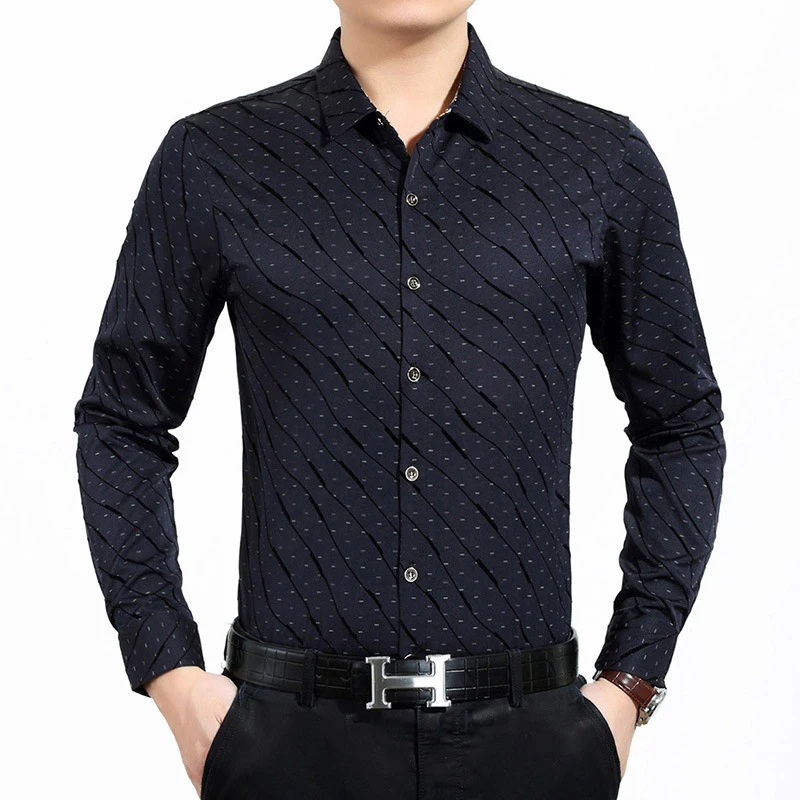Fashion Print Men's shirt Luxury brand business men dress shirt Casual