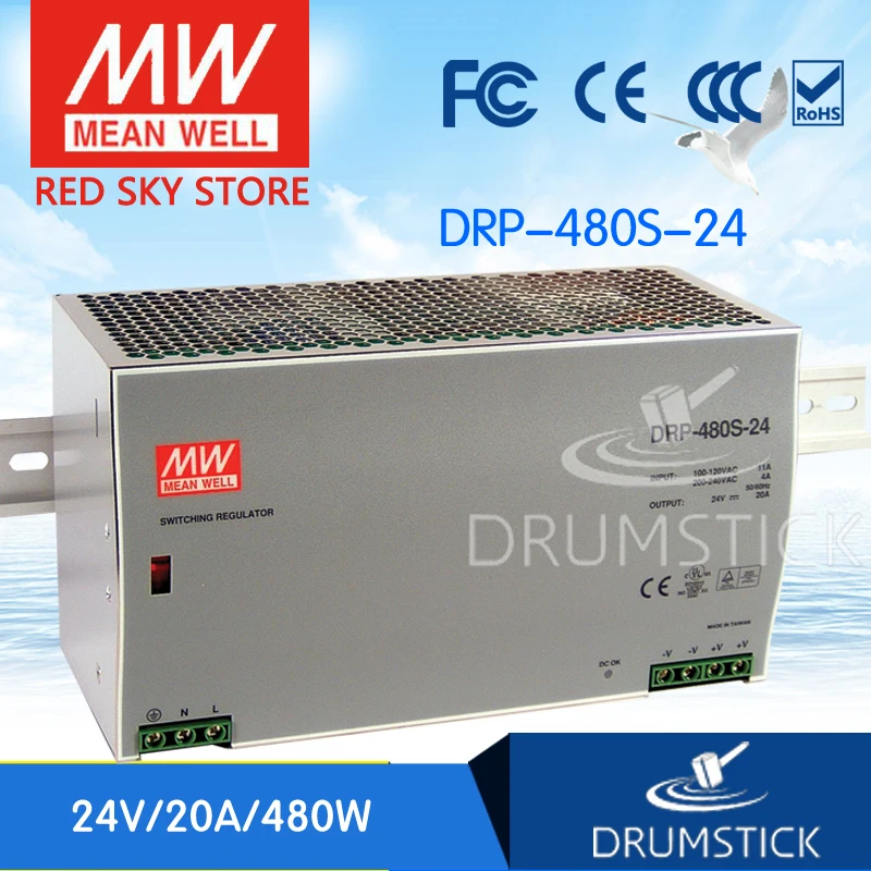 Redsky1 Hot! MEAN WELL original DRP-480S-24 24V 20A meanwell DRP-480S 24V 480W Single Output Industrial DIN RAIL Power Supply