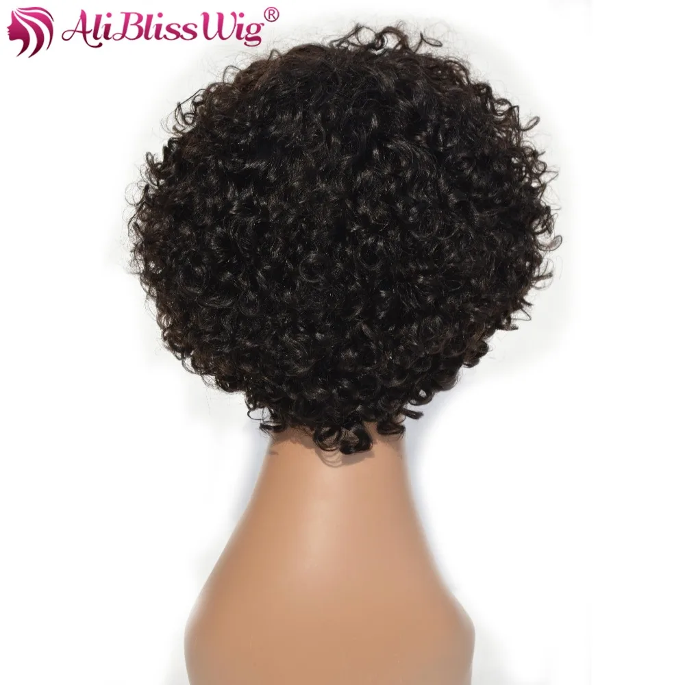 AliBlissWig Curly Short Wigs For Black Women #1B Color Brazilian Non-Remy Hair None Lace Human Hair Wigs Medium Cap Machine Made (4)