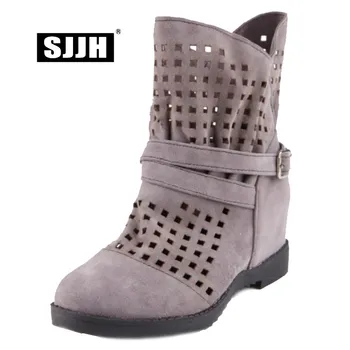 

SJJH Women Nubuck Ankle Boots with Round Toe Slip-on Cut-outs Breathable Short Boots Fashion Casual Formal Shoes Large Size Q097