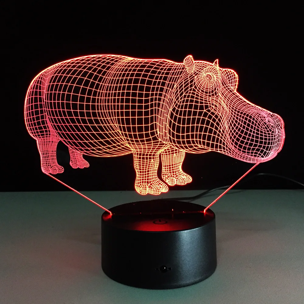 Ночник Hippopotamus 3D креативная электрическая Иллюзия 3d светодиодная лампа 7 цветов