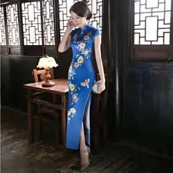 Китайский традиционный для женщин Cheongsam синий современное Ципао Винтаж Элегантный Vestido Oriental платье Свадебная вечеринка платья для Одежда