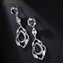 FEEROW Brillante Marquise Cubic Zircon Simulado Sapphire Pendientes Gorgeous Hollow FWEP165 Oído de La Joyería Para Las Mujeres Novia de La Boda