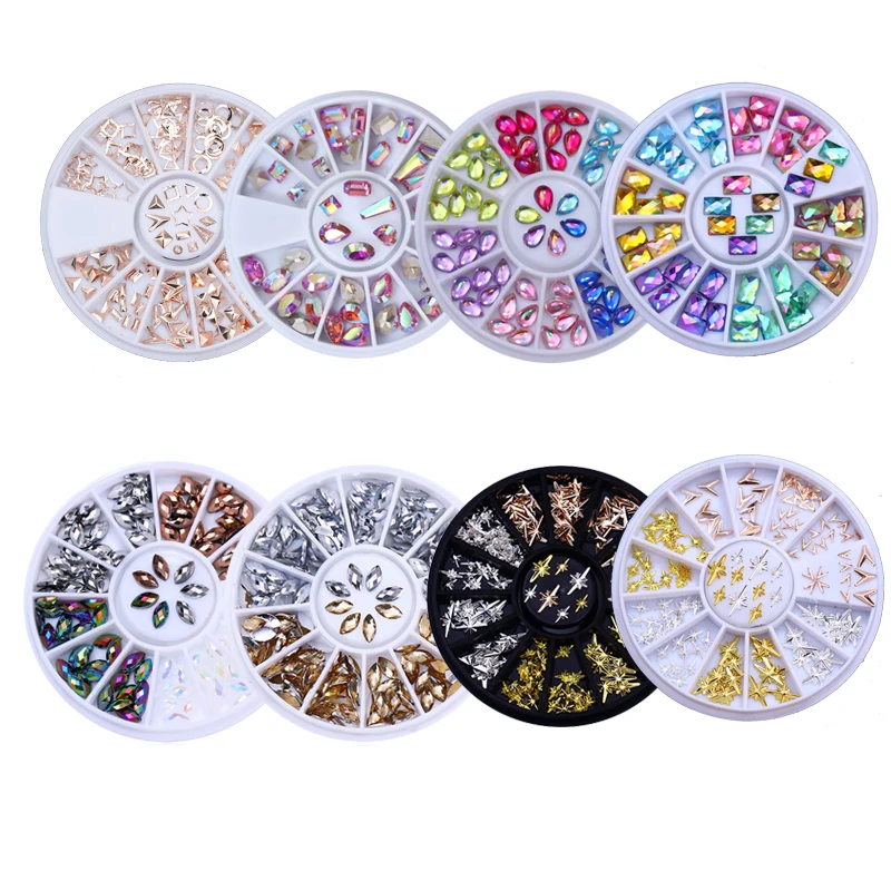 

1 Box Chameleon AB Color Marquise Rhinestone Maicure Studs Rose Gold Silver Flat Bottom 3D Nail Art Decoration in Wheel