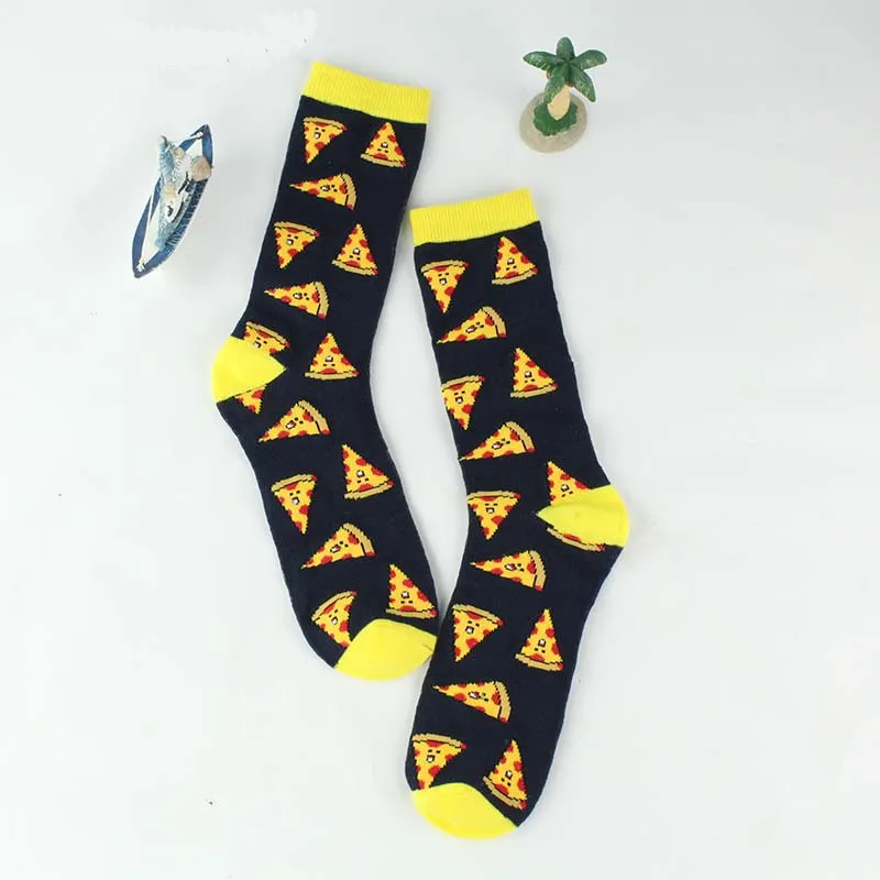 [WPLOIKJD] носки Харадзюку С Рисунком пиццы в японском стиле хип-хоп желтые забавные Женские носочки; креативные милые носки; Calcetines Mujer