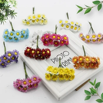

10 pcs Daisy Silk Cheap Artificial Flower Bouquet For home Wedding Scrapbooking Gift box Decoration DIY Wreath Craft Fake Flower