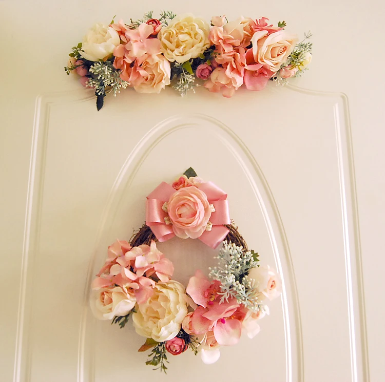 Artificial Peony Flower Garland Handmade Wreath Door Trim Home Wall