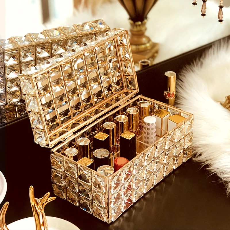 High Grade Metal Crystal Flip Cover Lipstick Holder Storage Box Desktop Dressing Table Makeup Organizer Cosmetic Shelf Storage Boxes Bins Aliexpress