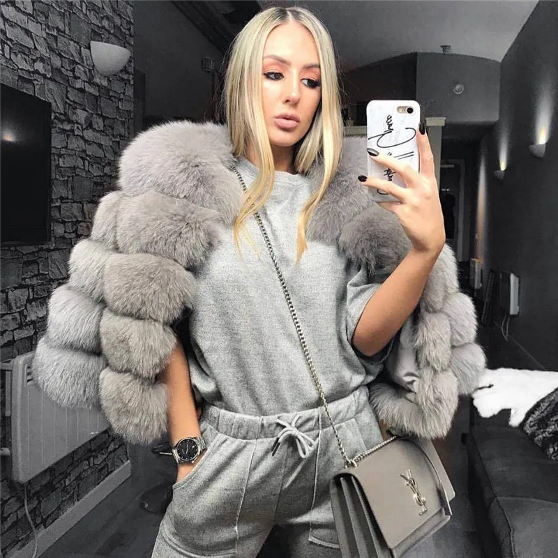 Real Fox Fur Coat Women Winter Natural Fur Jacket Outerwear Overcoat Short Genuine Fox Fur Coat Real Fox Fur Coats for Women