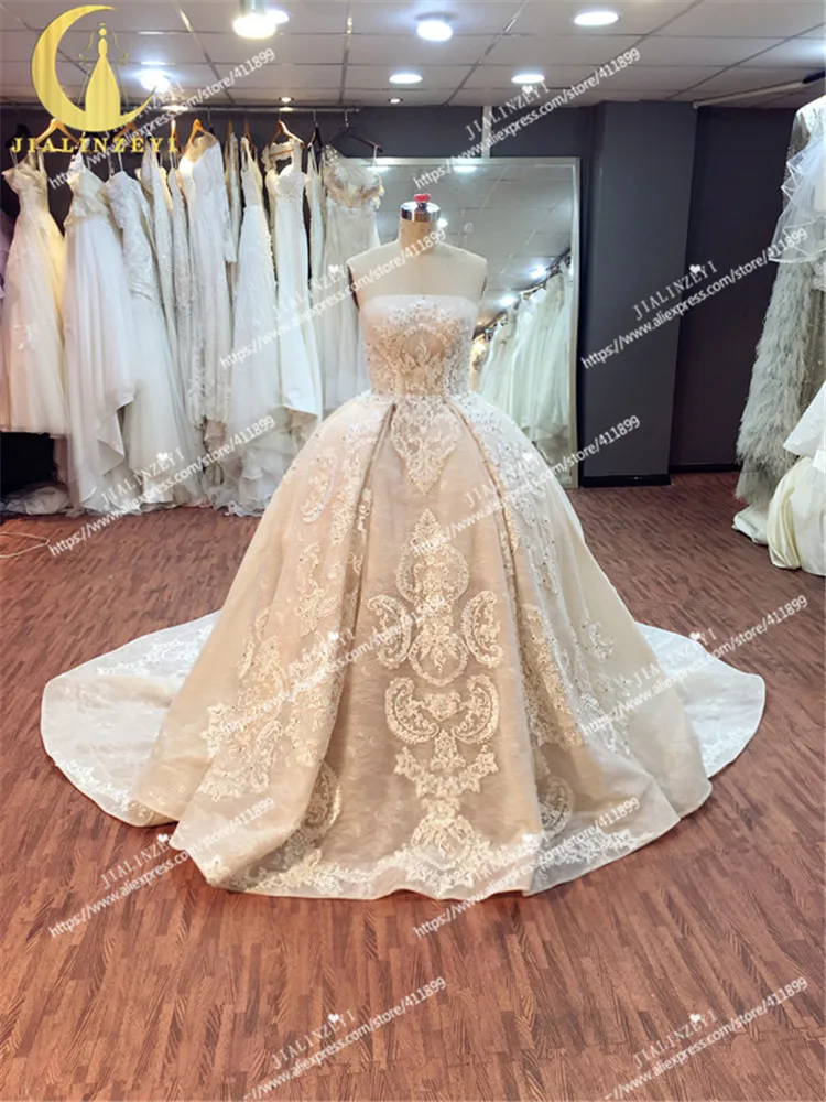 Jialinzeyi Sexy Luxurious Strapless Nude Fashion Lace Ball Gown