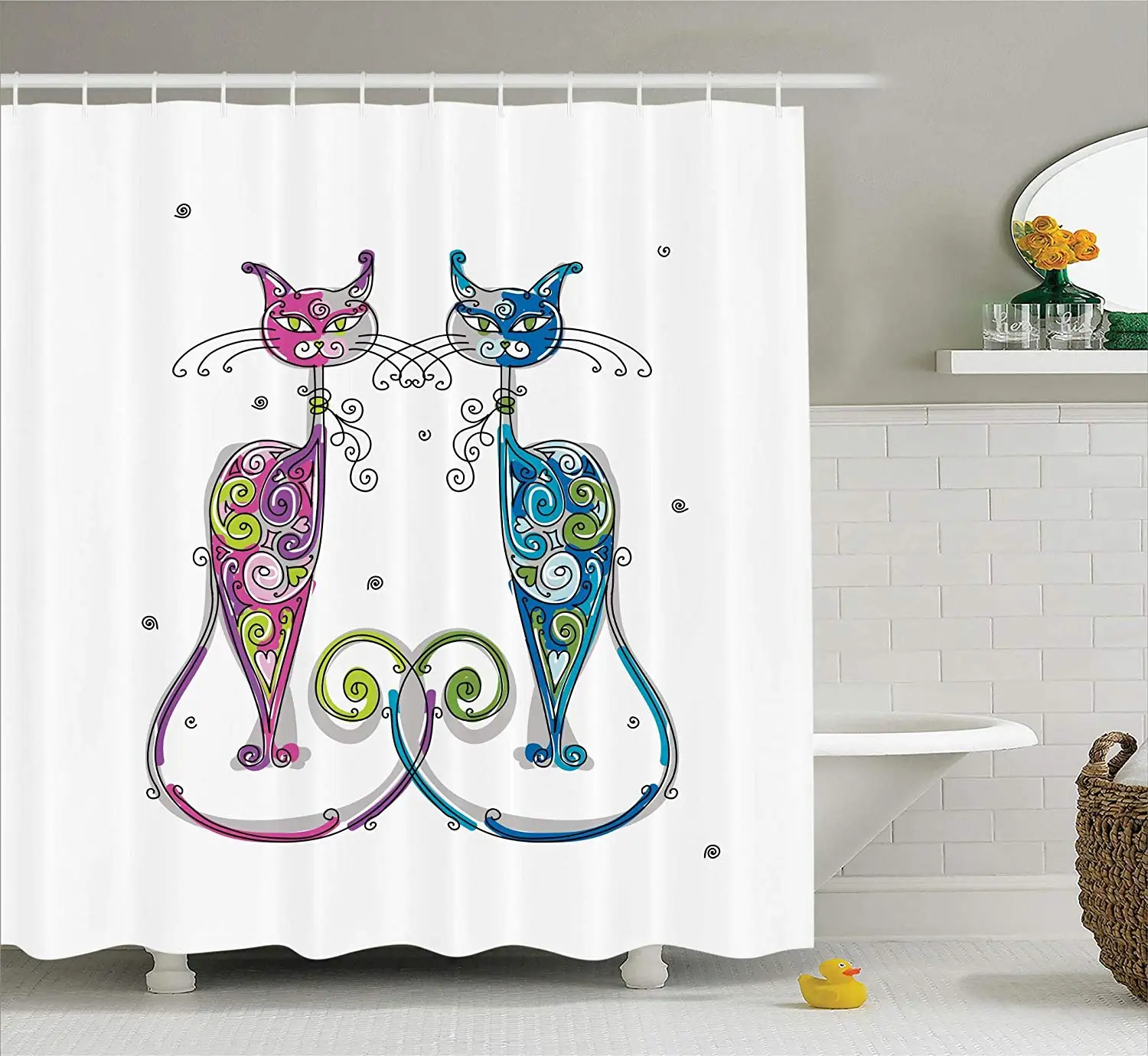 Cat Lover Decor Couple of Cats Floral Friends Together Ornament Design