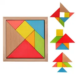 Бук Tangram 7 шт. деревянные головоломки Красочные Площадь IQ Game Логические Интеллектуальные развивающие игрушки для детей