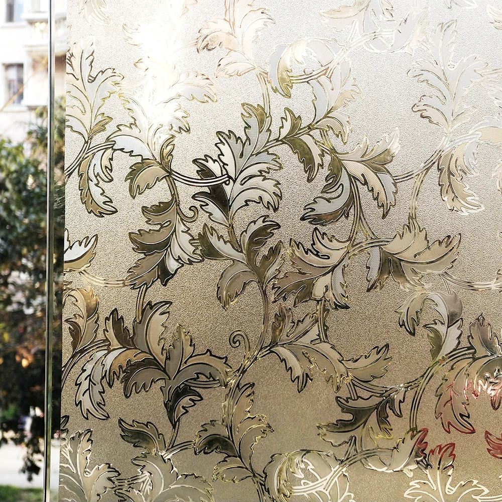 

Width 30/60 Cm 3D Privacy Window Film, Non-Adhesive Static Cling Decorative Frosted Pattern Glass Cover,Anti UV Gold Leaf Design