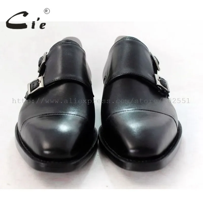 Top cie square captoe medallion double monk straps handmade leather men shoe100% genuine calf leather outsole breathable black MS46 1