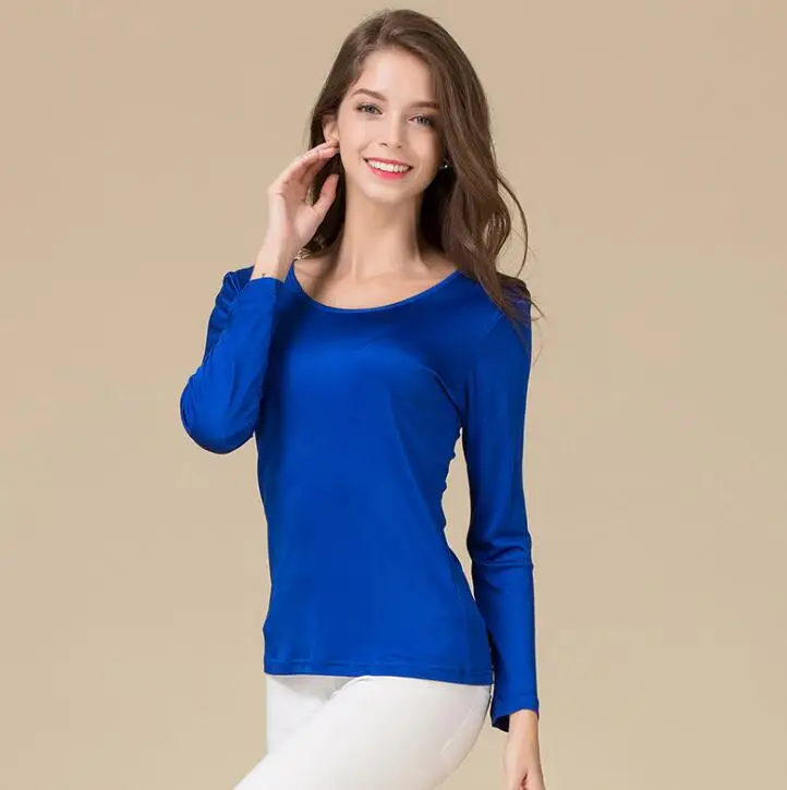 Women's 50% Silk 50% Viscose Stretchy Round Neck Base Layer T Shirts ...
