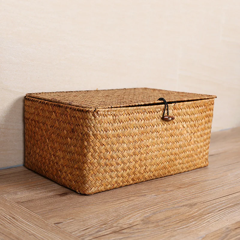 Günstige Manuelle Woven Lagerung Korb Deckel Schutt Konsolidierung Lagerung Box Lagerung Korb Sortierung Box Schmuck Box H