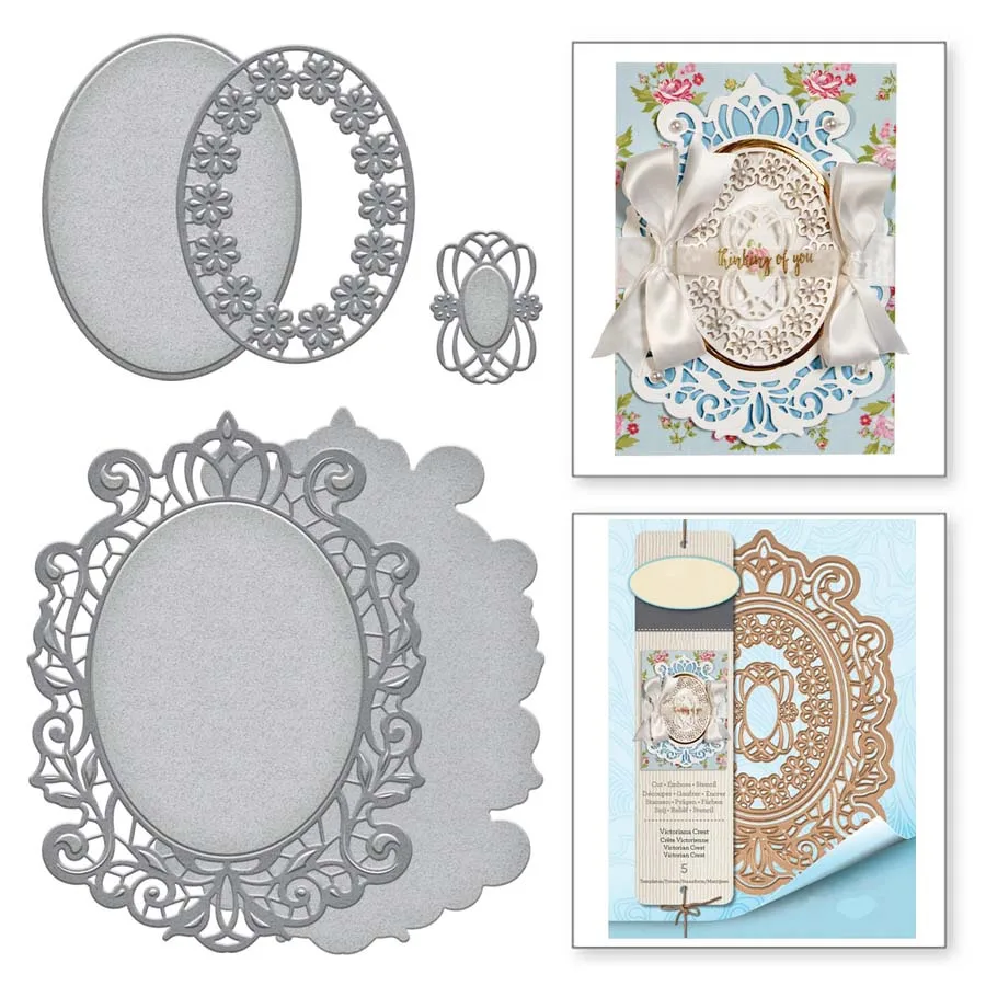 

Ufurty 5pcs/lot Floral Oval Frame Handcraft Metal Cutting Dies Embossing Die Stencil for DIY Scrapbooking Album Card Decorative