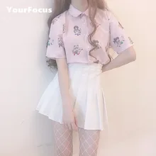 Летняя новая японская милая винтажная рубашка с принтом сейлор мун в розовом и белом цвете, женские свободные топы