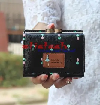 

by dhl or ems 50pcs New lovely Fashion Mini Women Flower Printing PU Leather Short Wallet Bag