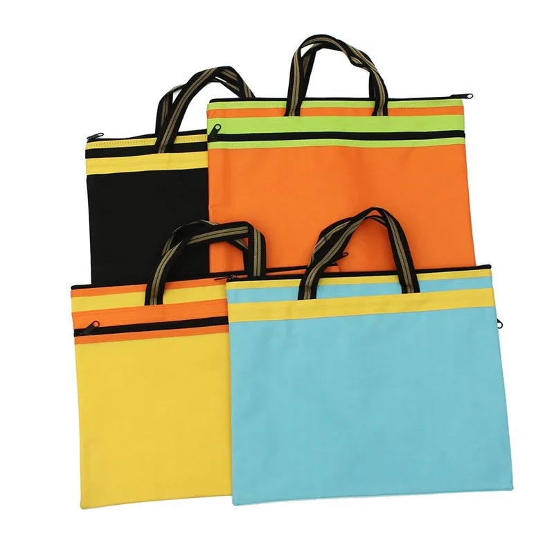

Kicute Handbag A4 Waterproof Briefcase Bag Double Layer Canvas Zipper Bag File Document Filing Folder Bag for Office Man Woman